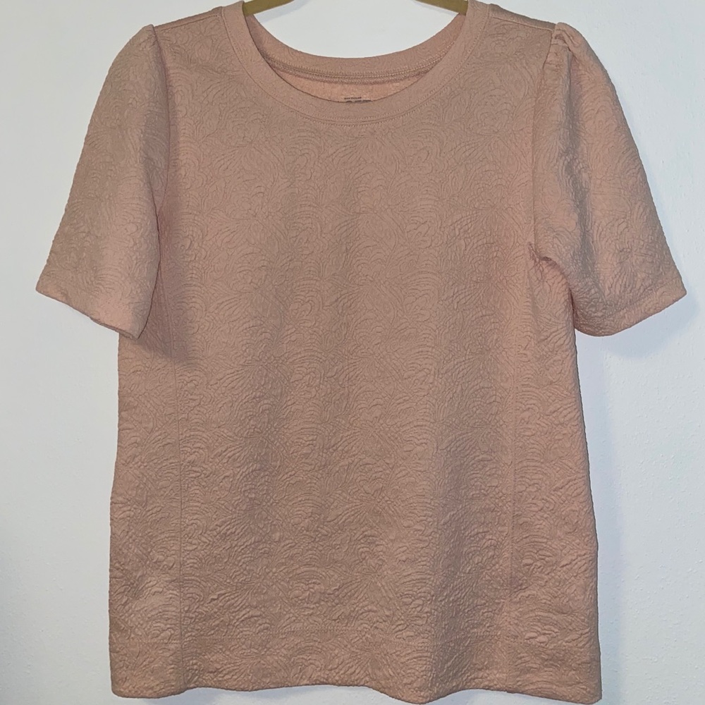 Textured Baby Pink LOFT Short-Sleeved Blouse